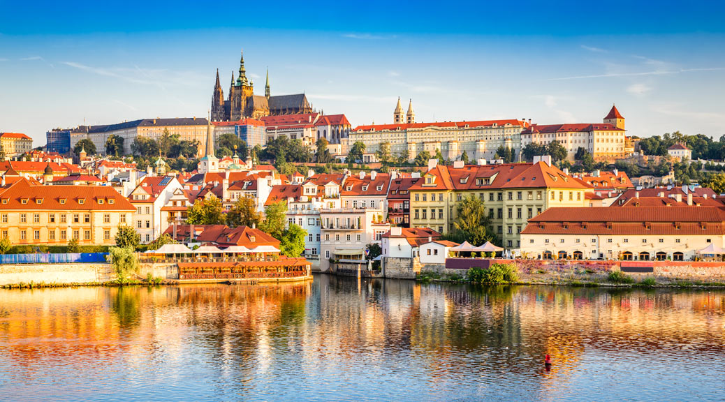 Cityscape view on the riverside with Prague Castle, Prague, Czech Republic.